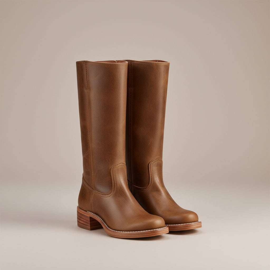 Botas altas de cuero para mujer con tacón bajo 4