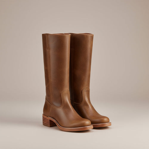 Botas altas de cuero para mujer con tacón bajo 4
