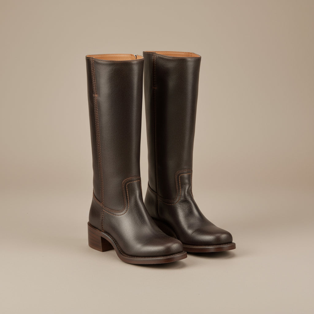 Botas altas de cuero para mujer con tacón bajo 5