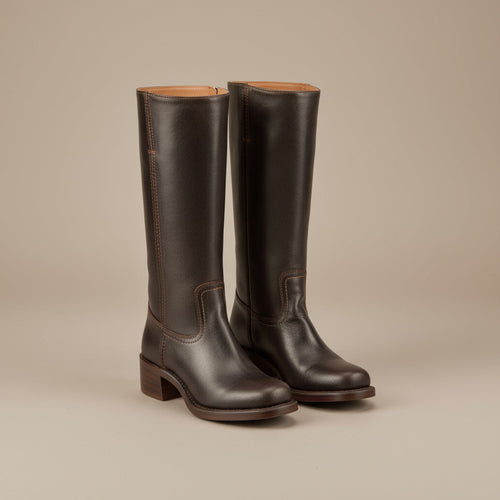 Botas altas de cuero para mujer con tacón bajo 5