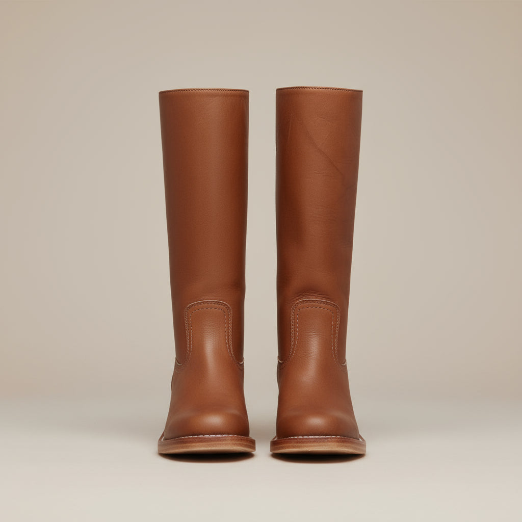 Botas altas de cuero para mujer con tacón bajo 7