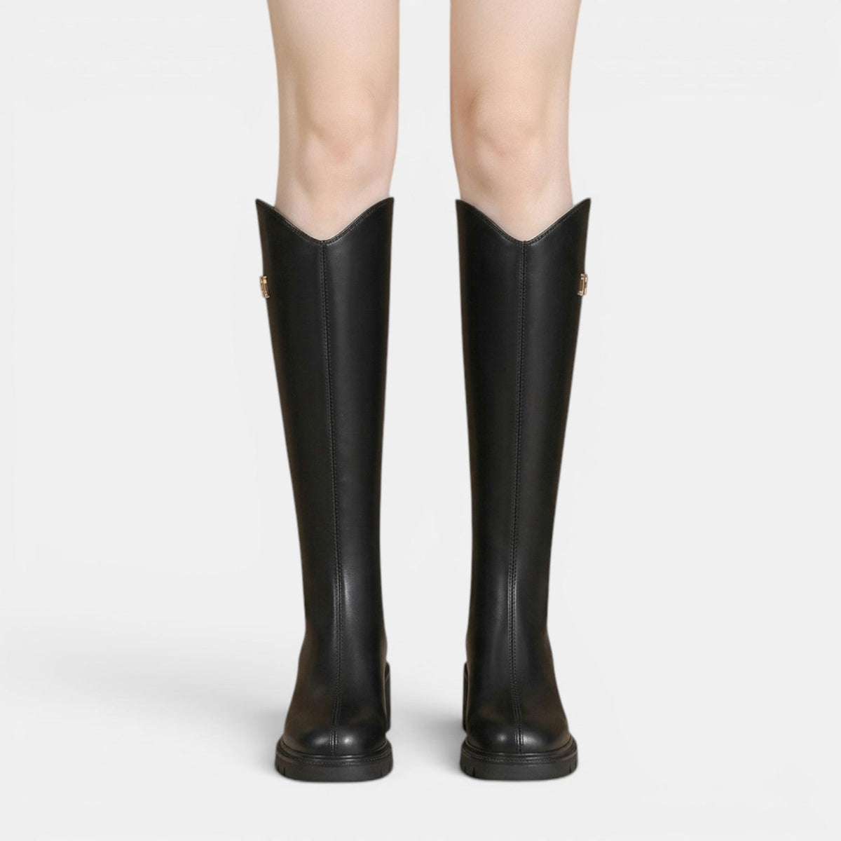 Botas altas de cuero para mujer con tacón grueso y cremallera 3