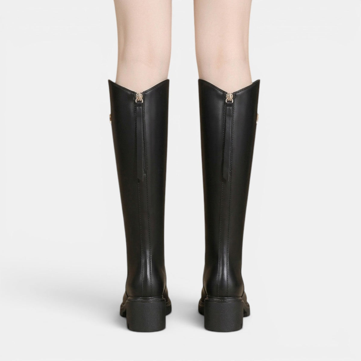 Botas altas de cuero para mujer con tacón grueso y cremallera 4