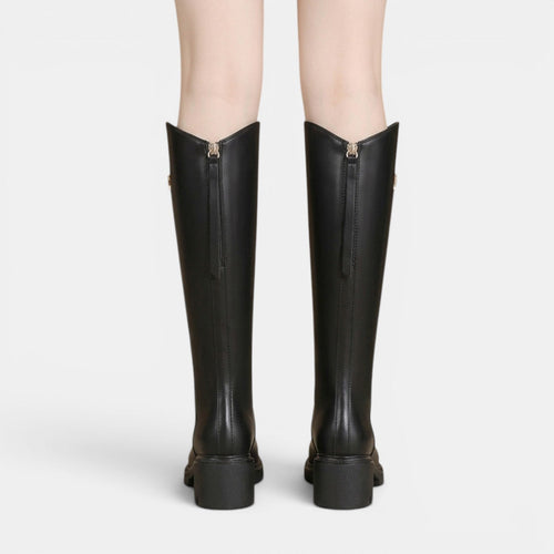 Botas altas de cuero para mujer con tacón grueso y cremallera 4