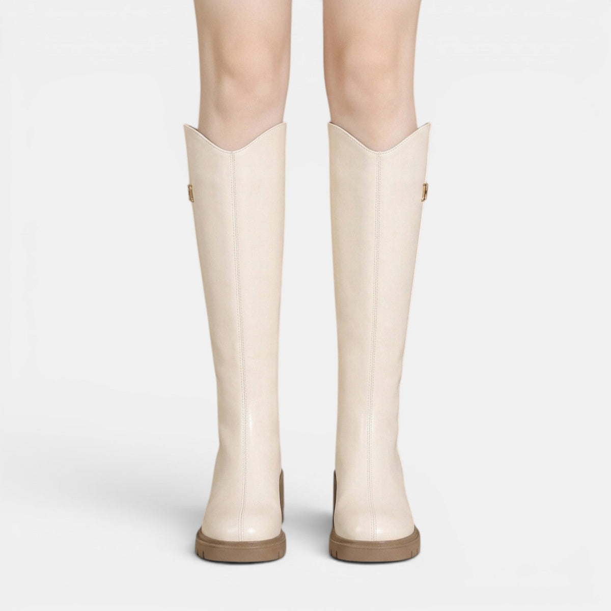 Botas altas de cuero para mujer con tacón grueso y cremallera 5