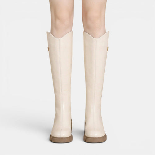 Botas altas de cuero para mujer con tacón grueso y cremallera 5
