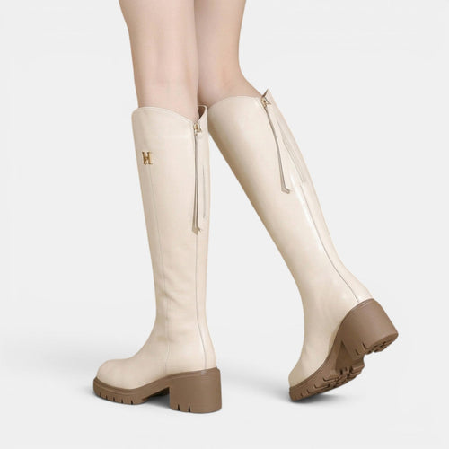 Botas altas de cuero para mujer con tacón grueso y cremallera 6