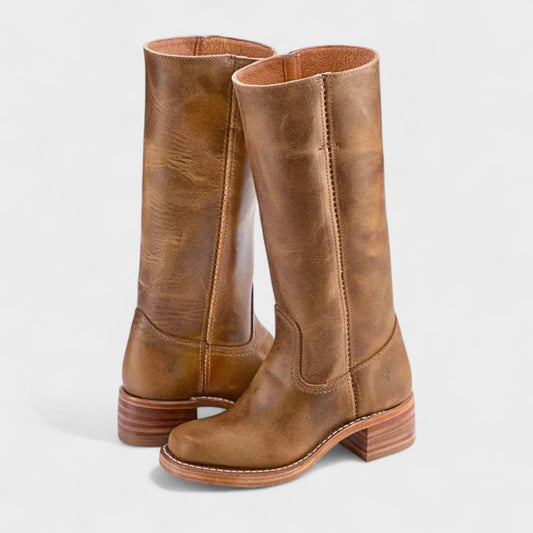 Botas altas de piel para mujer estilo equitación con tacón bajo 2