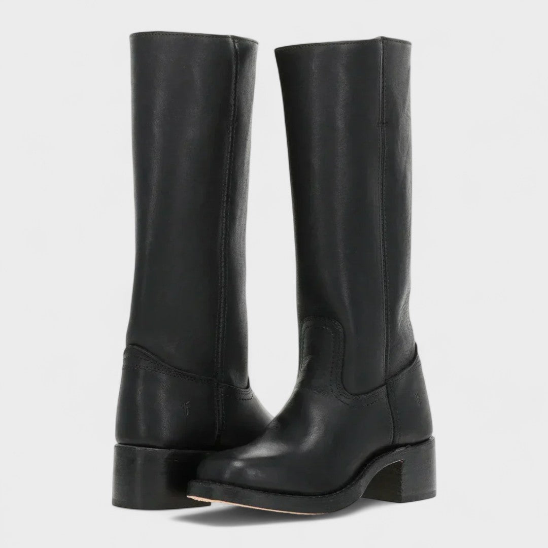 Botas altas de piel para mujer estilo equitación con tacón bajo 5