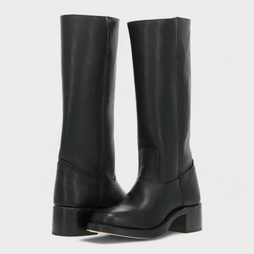 Botas altas de piel para mujer estilo equitación con tacón bajo 5
