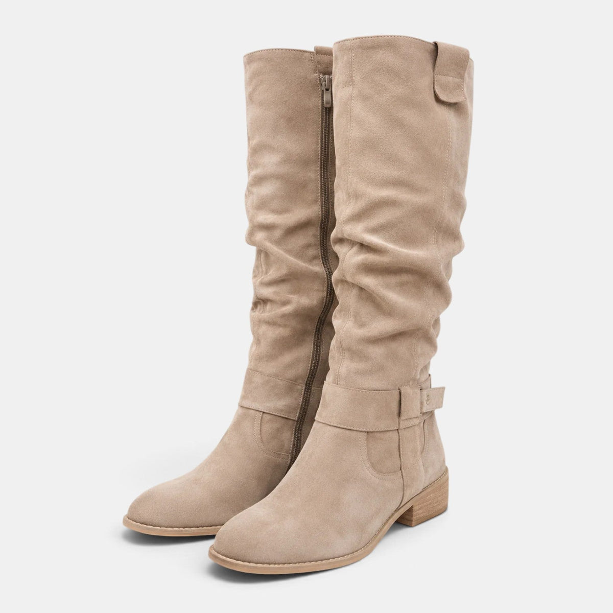 Botas altas mujer de tacón bajo efecto ante con cremallera 1