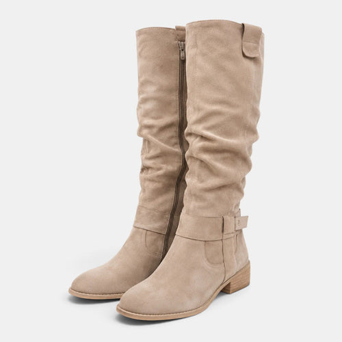 Botas altas mujer de tacón bajo efecto ante con cremallera 1