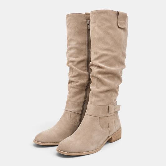 Botas altas mujer de tacón bajo efecto ante con cremallera 1