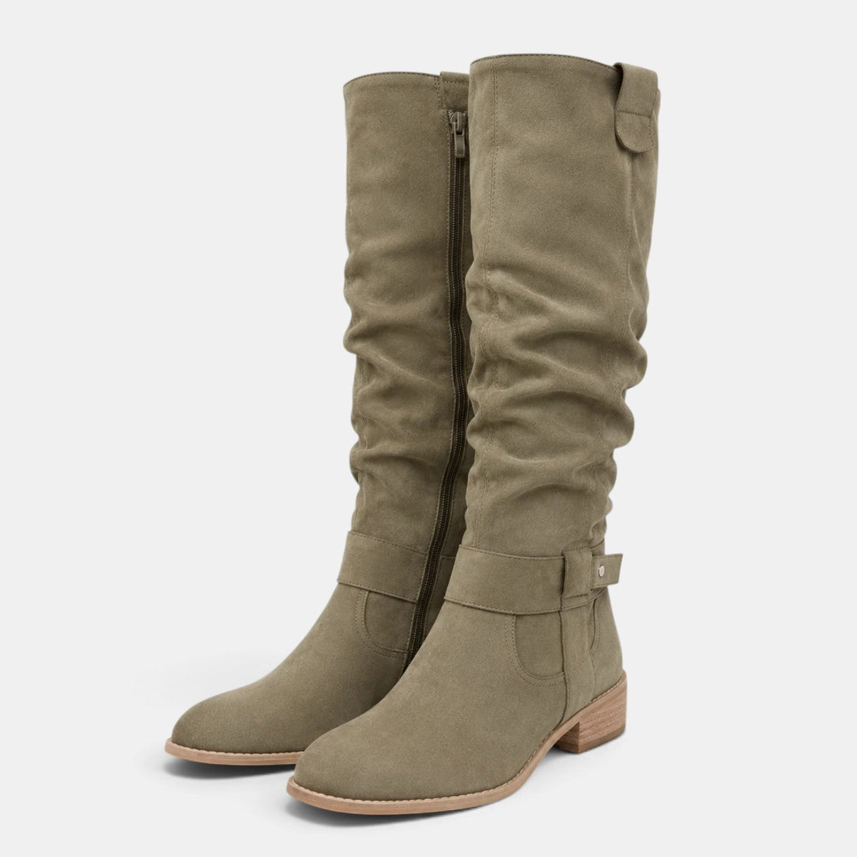 Botas altas mujer de tacón bajo efecto ante con cremallera 10