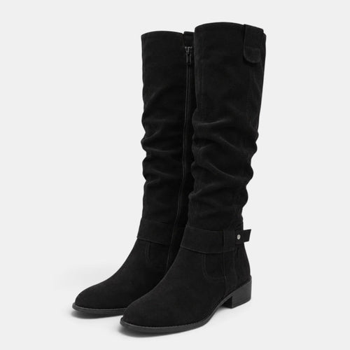 Botas altas mujer de tacón bajo efecto ante con cremallera 2