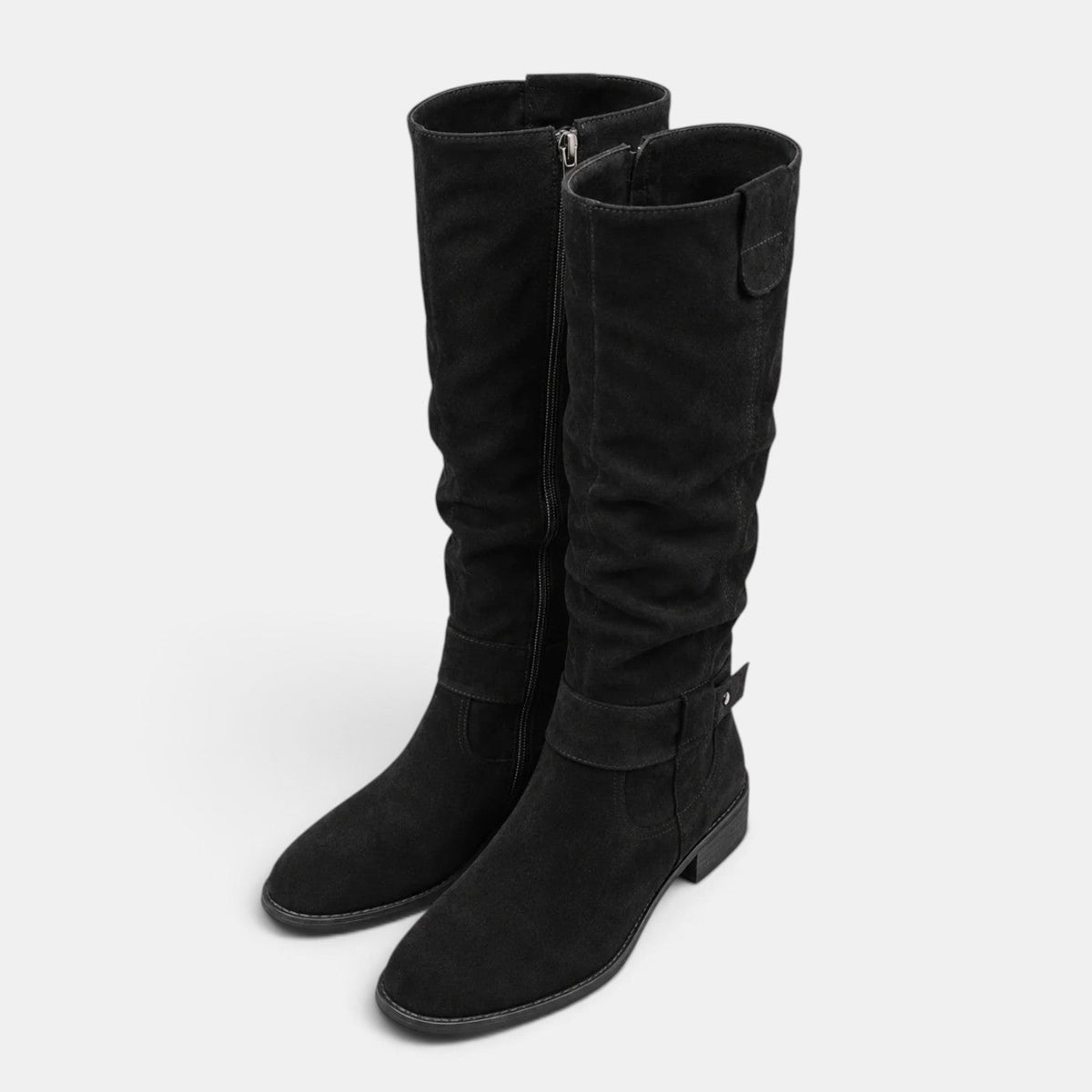 Botas altas mujer de tacón bajo efecto ante con cremallera 4