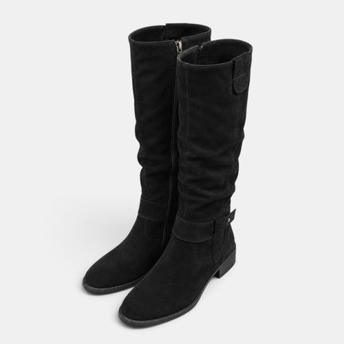 Botas altas mujer de tacón bajo efecto ante con cremallera 4