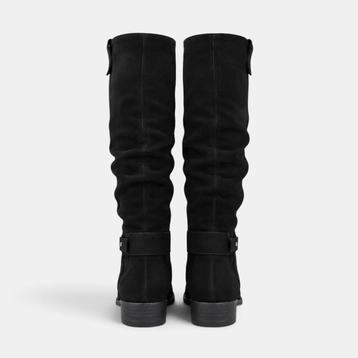 Botas altas mujer de tacón bajo efecto ante con cremallera 5