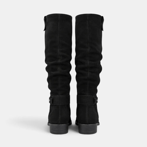 Botas altas mujer de tacón bajo efecto ante con cremallera 5