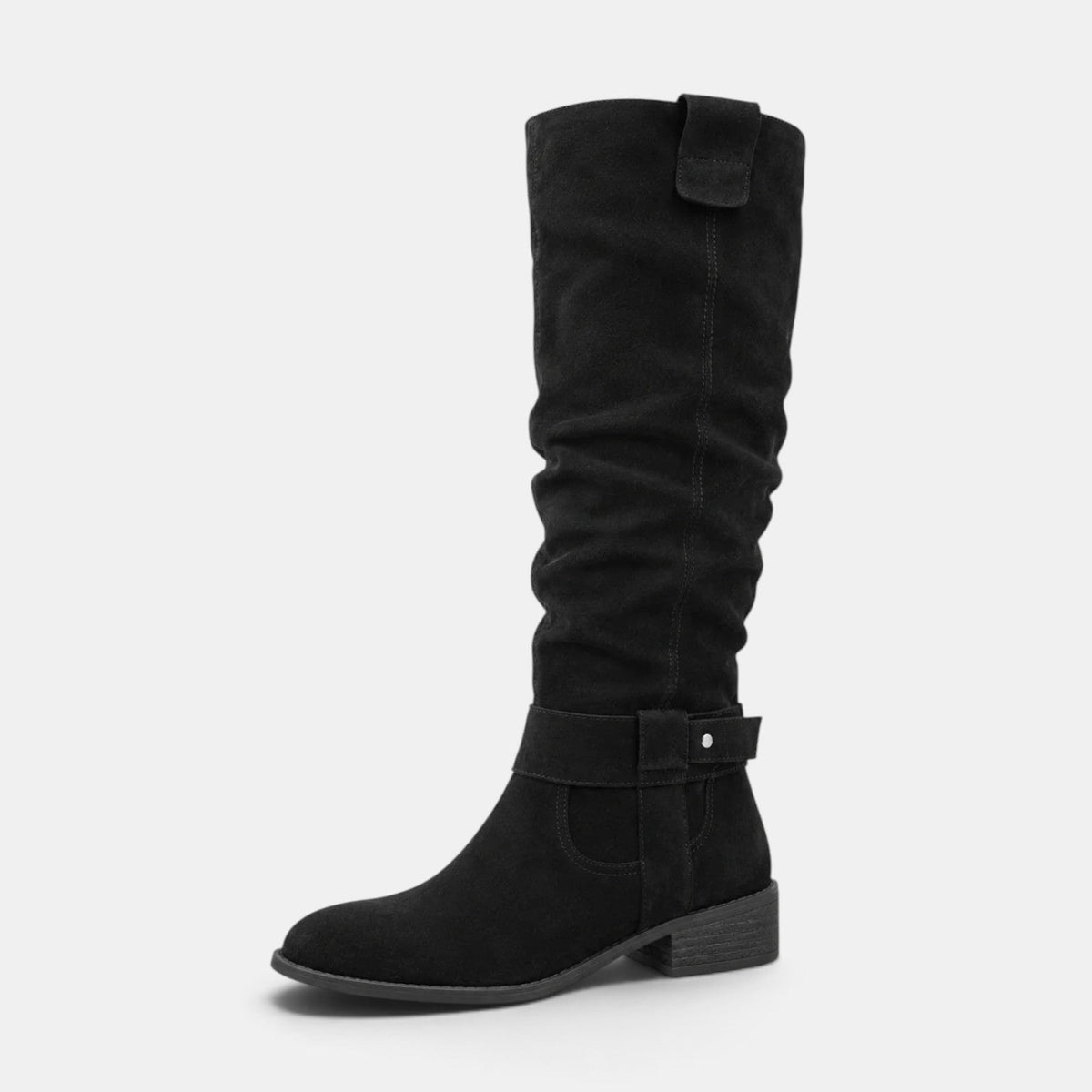 Botas altas mujer de tacón bajo efecto ante con cremallera 6
