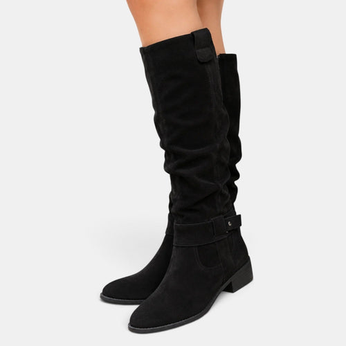 Botas altas mujer de tacón bajo efecto ante con cremallera 7