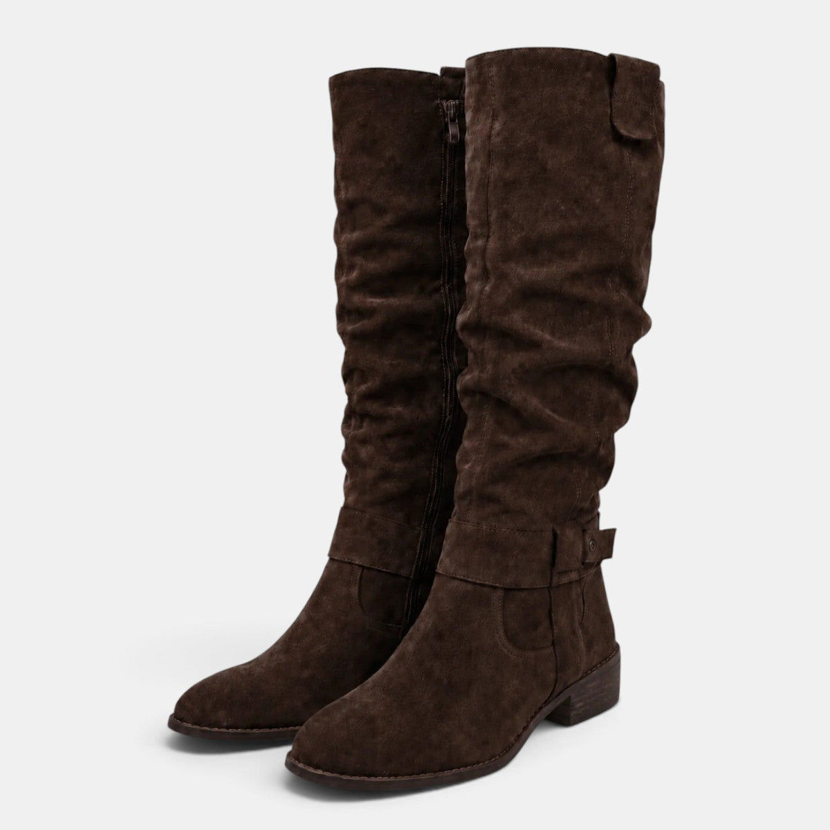 Botas altas mujer de tacón bajo efecto ante con cremallera 8