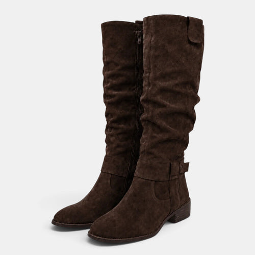 Botas altas mujer de tacón bajo efecto ante con cremallera 8