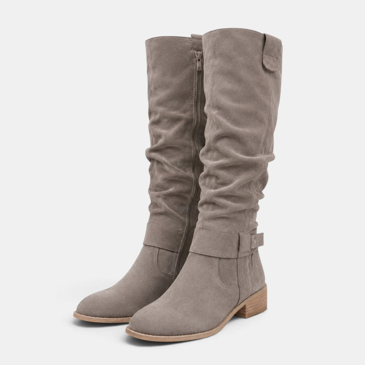 Botas altas mujer de tacón bajo efecto ante con cremallera 9