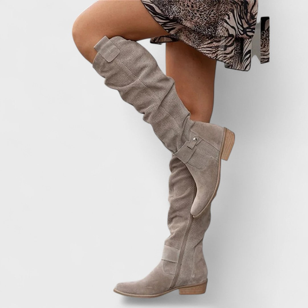 Botas altas mujer hasta la rodilla de tacón bajo con hebilla 1