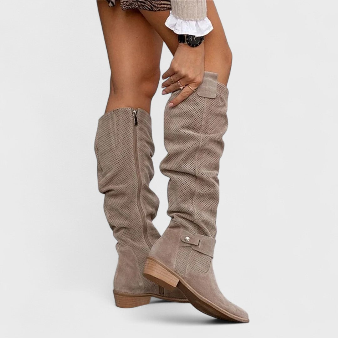 Botas altas mujer hasta la rodilla de tacón bajo con hebilla 2