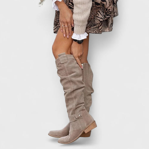 Botas altas mujer hasta la rodilla de tacón bajo con hebilla 3