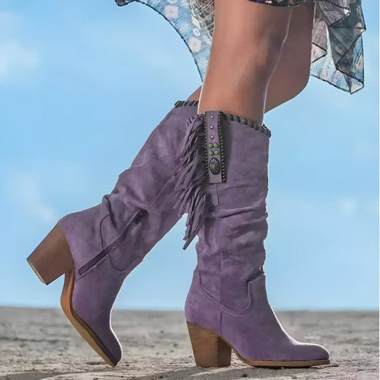 Botas cowboy mujer altas con flecos y cremallera lateral 2