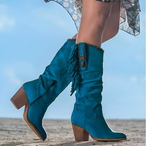 Botas cowboy mujer altas con flecos y cremallera lateral 3