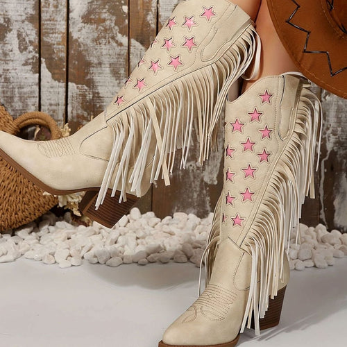 Botas cowboy mujer altas con flecos y estrellas bordadas 1