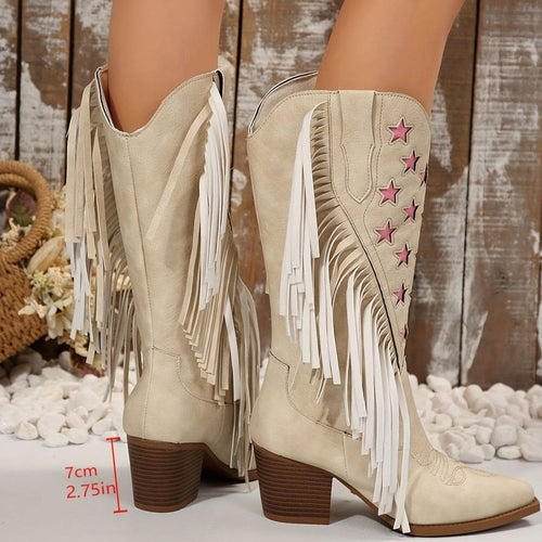Botas cowboy mujer altas con flecos y estrellas bordadas 3