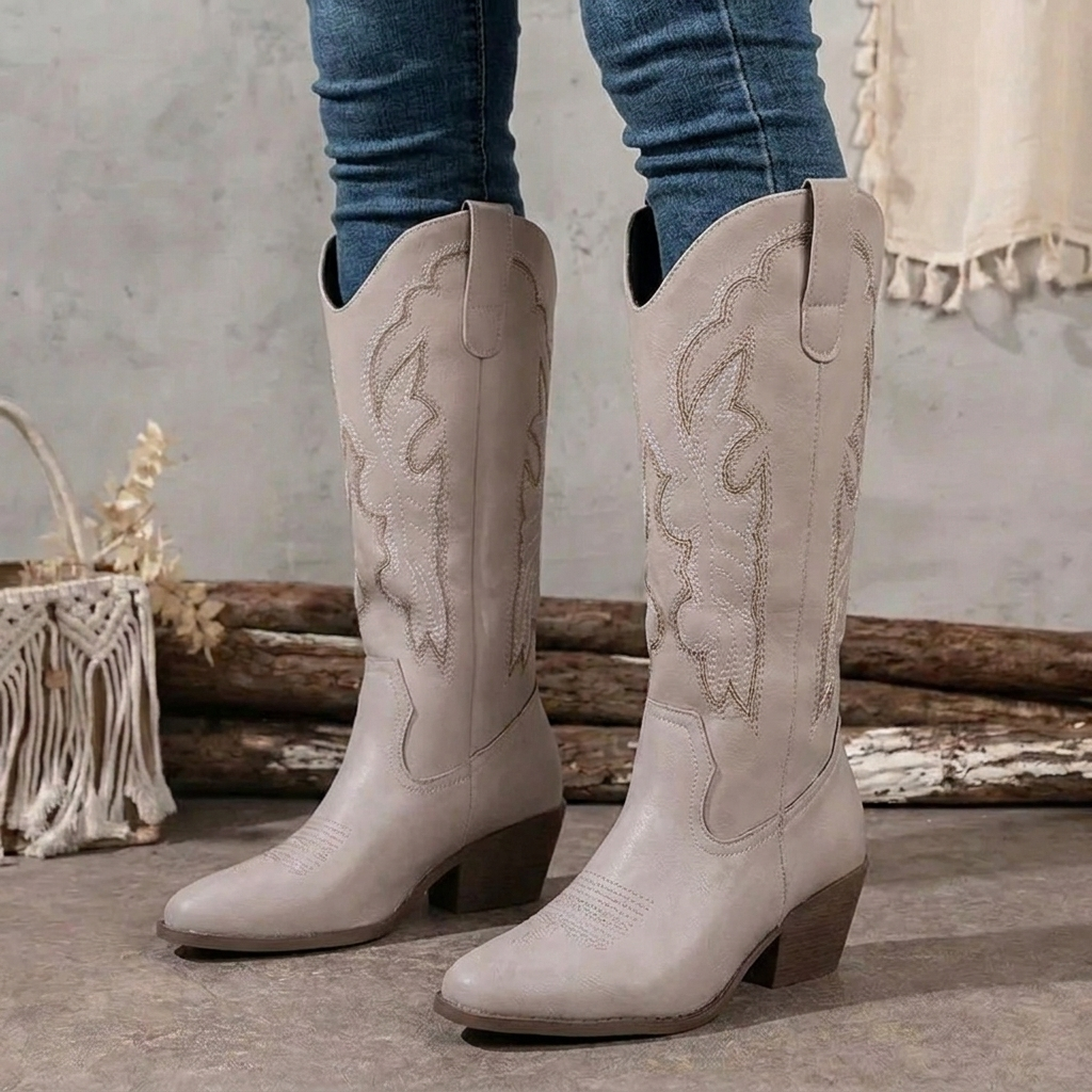 Botas cowboy mujer altas hasta la rodilla con bordado y punta fina 10