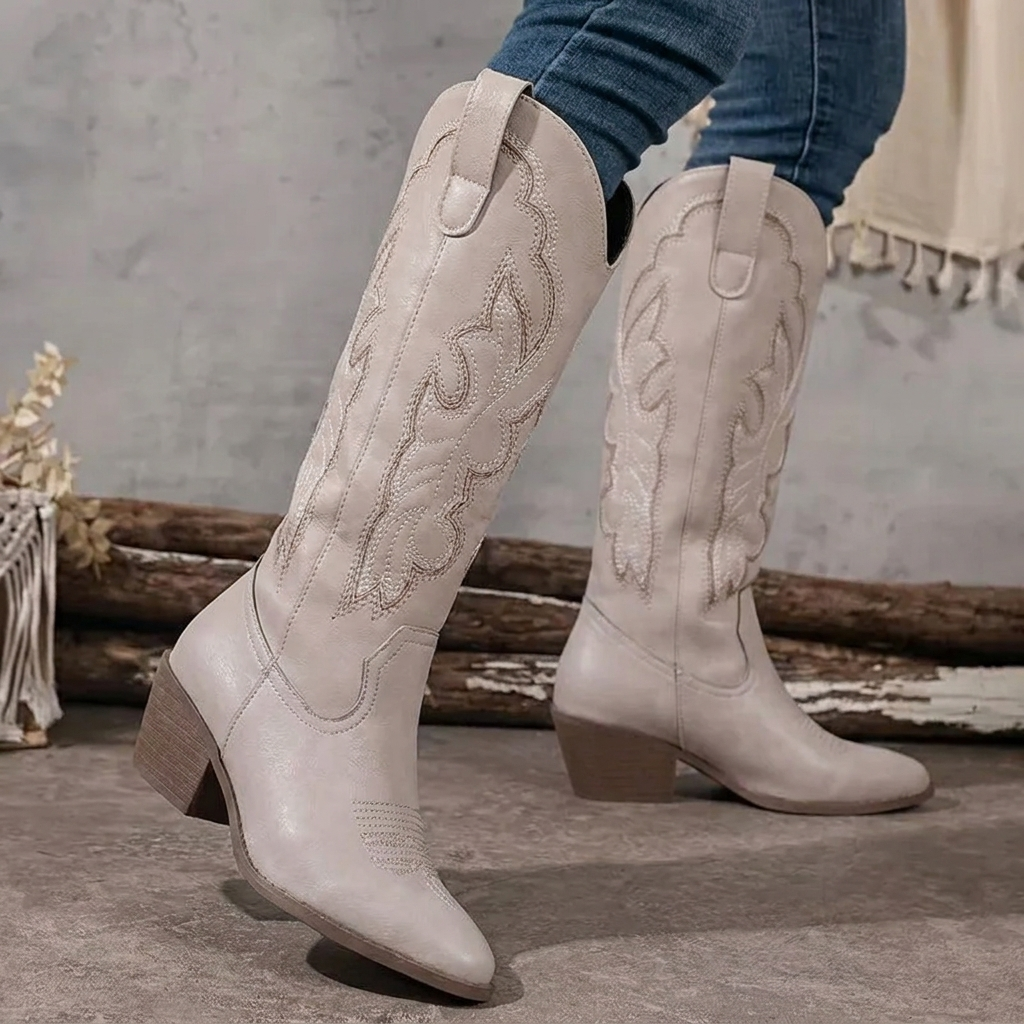 Botas cowboy mujer altas hasta la rodilla con bordado y punta fina 2