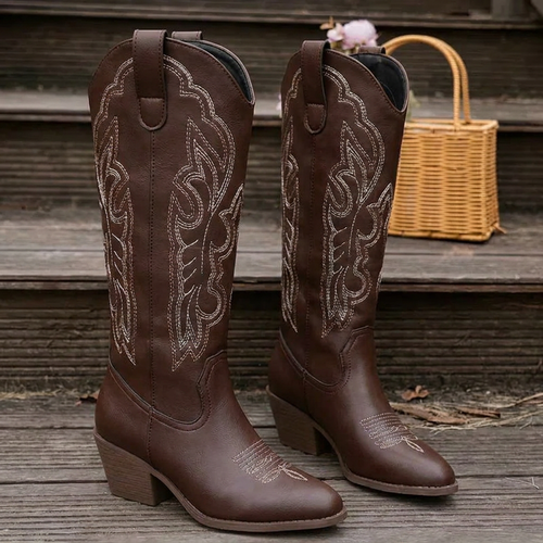 Botas cowboy mujer altas hasta la rodilla con bordado y punta fina 7