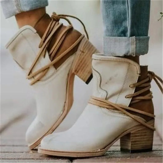 Botas cowboy mujer con tacón ancho y puntera redonda 2