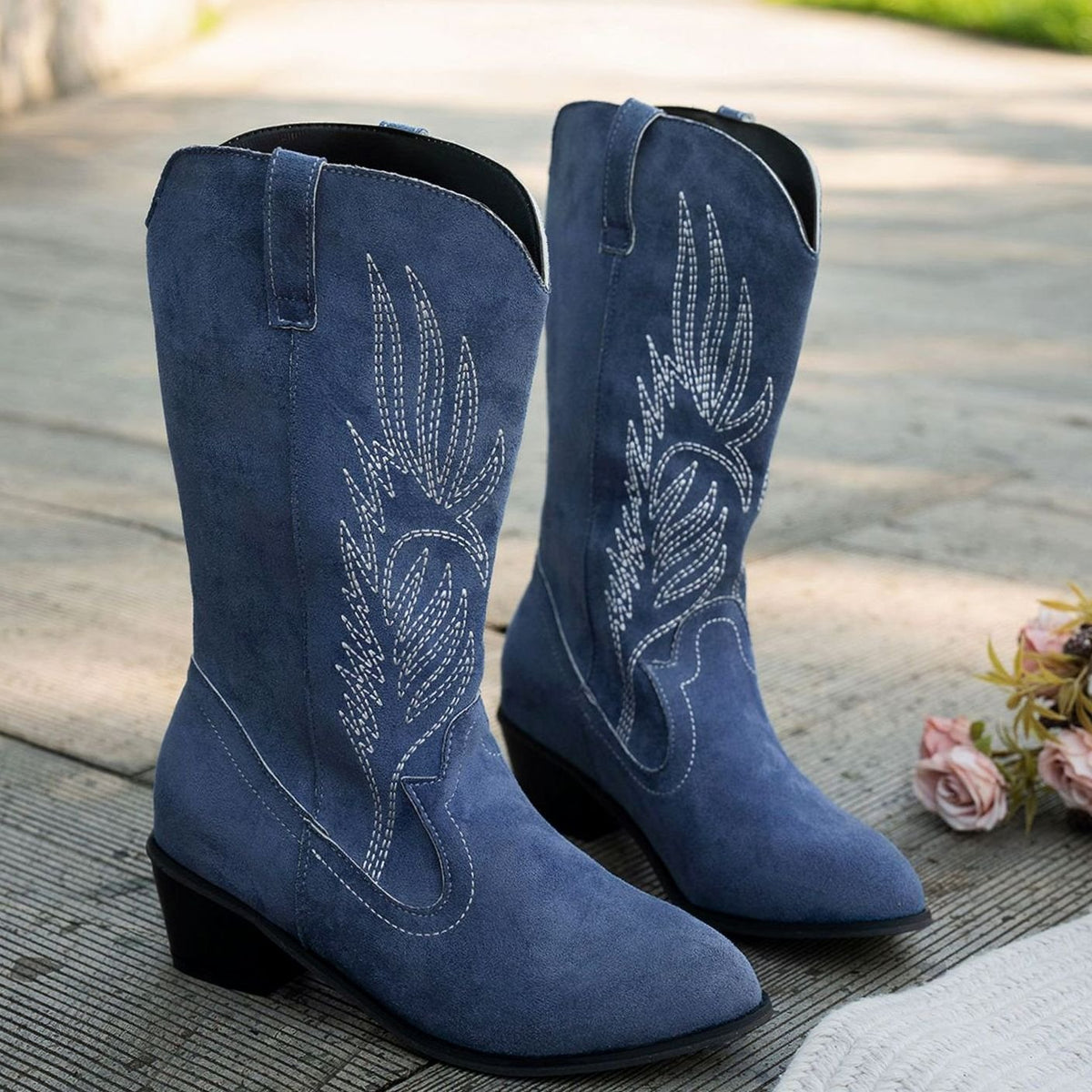 Botas cowboy mujer de caña ancha con bordado y tacón ancho 6