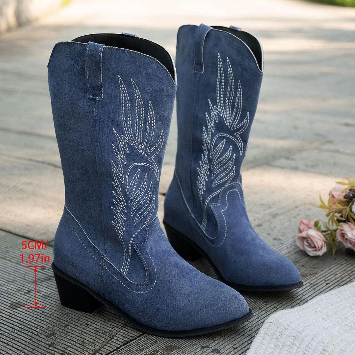 Botas cowboy mujer de caña ancha con bordado y tacón ancho 7