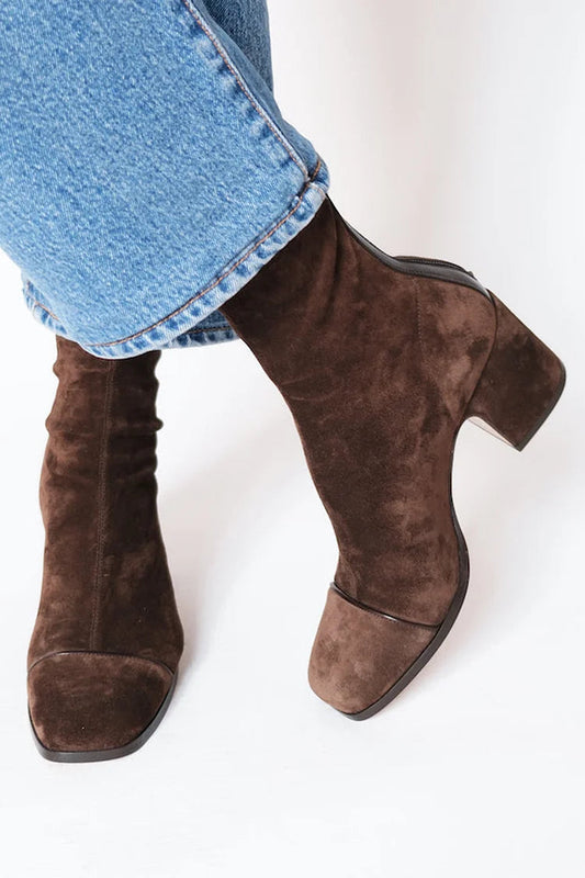 Botas de ante mujer de tacón ancho y punta cuadrada 1