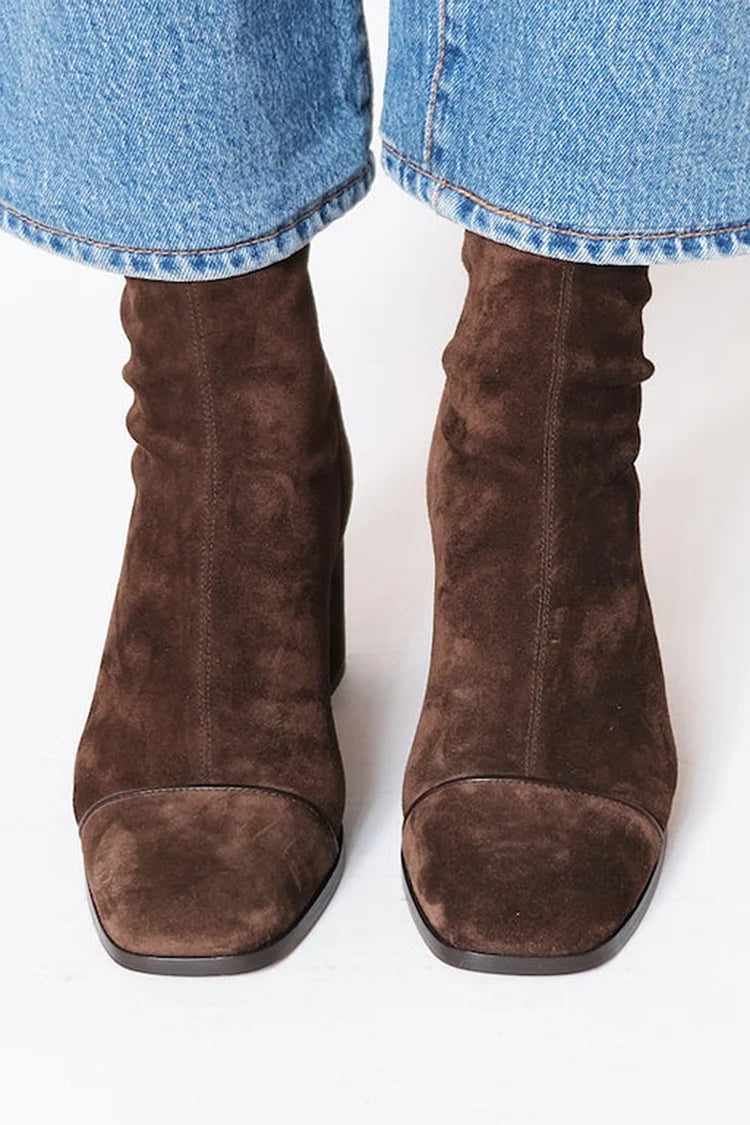 Botas de ante mujer de tacón ancho y punta cuadrada 2