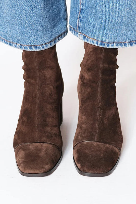 Botas de ante mujer de tacón ancho y punta cuadrada 2