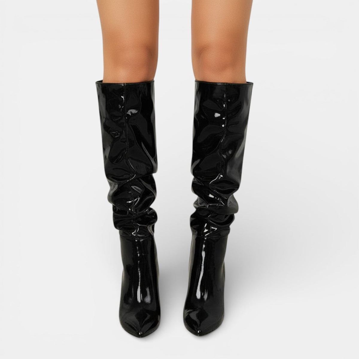 Botas de charol mujer con tacón grueso y punta fina 4
