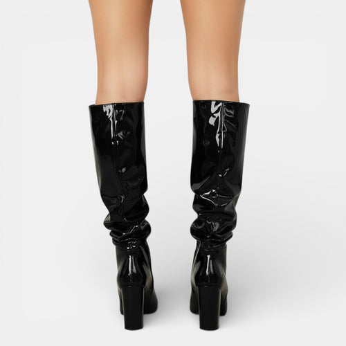 Botas de charol mujer con tacón grueso y punta fina 5