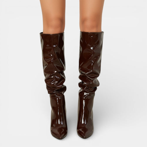 Botas de charol mujer con tacón grueso y punta fina 6