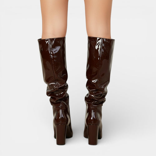 Botas de charol mujer con tacón grueso y punta fina 7