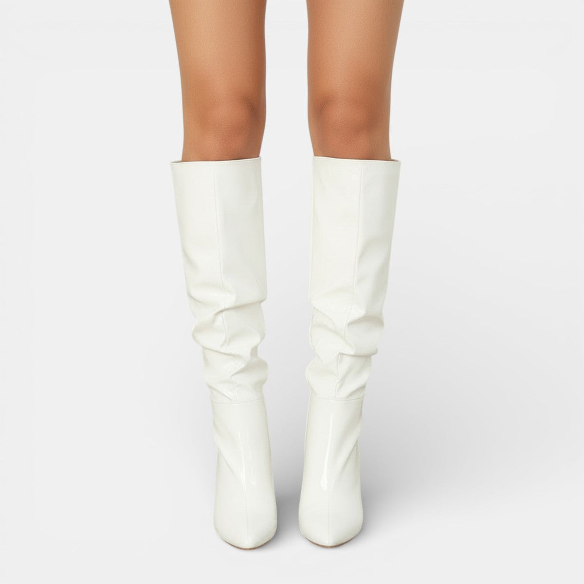 Botas de charol mujer con tacón grueso y punta fina 8