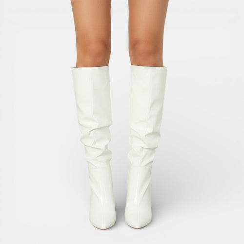 Botas de charol mujer con tacón grueso y punta fina 8